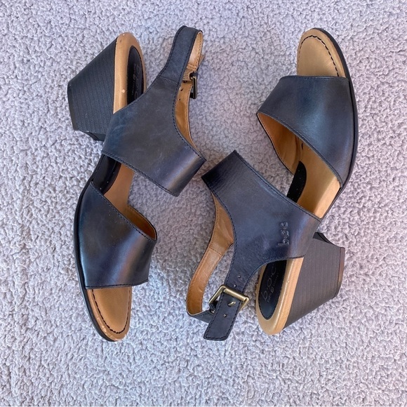 BOC Born Concept Emmeline Black Leather Strap Block Heels Sz 9 M - Picture 7 of 15